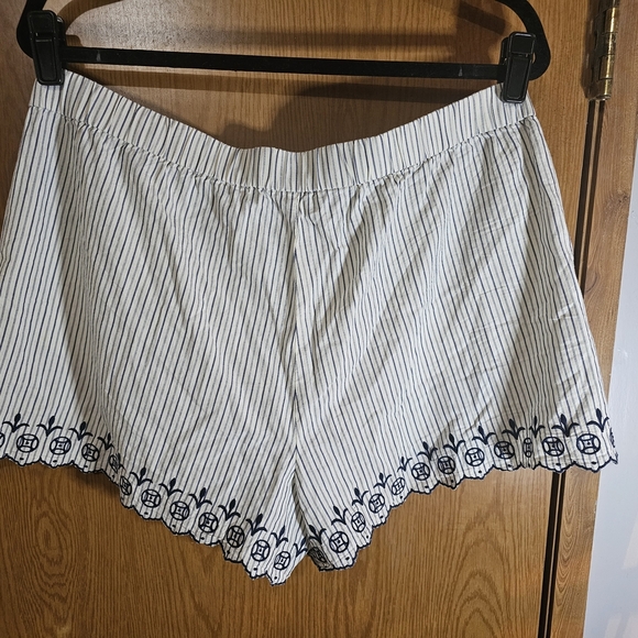 Madewell High Waist Striped Shorts with Navy Blue Embroidery Size Xl 100% Cotton - Picture 5 of 9